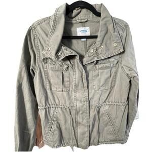 Old Navy Jacket Women's Cargo Military Style Size Med Khaki Utility Zip Front